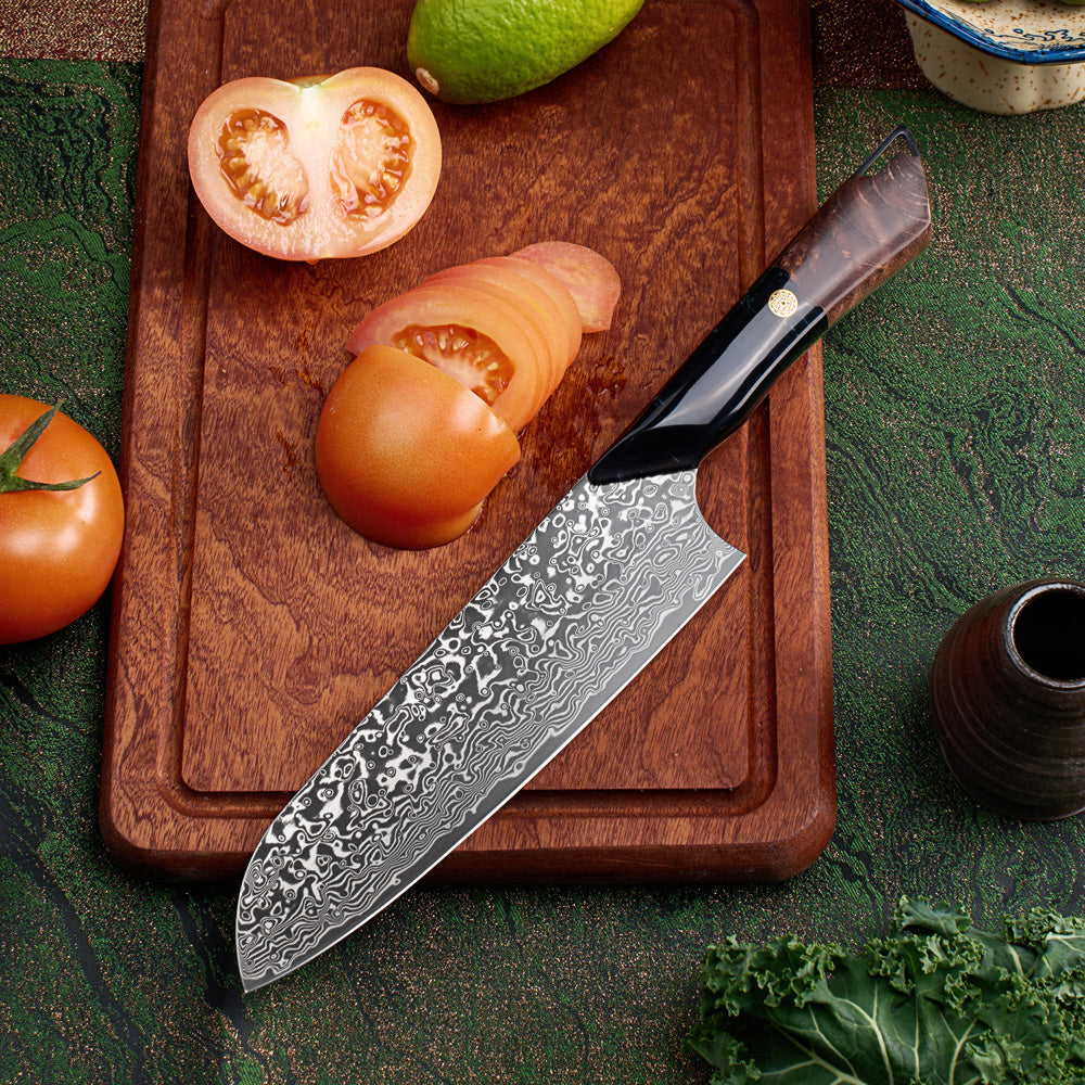 Hikari Damascus Santoku Knife – 7-Inch VG10 Blade with Maple & Resin Handle