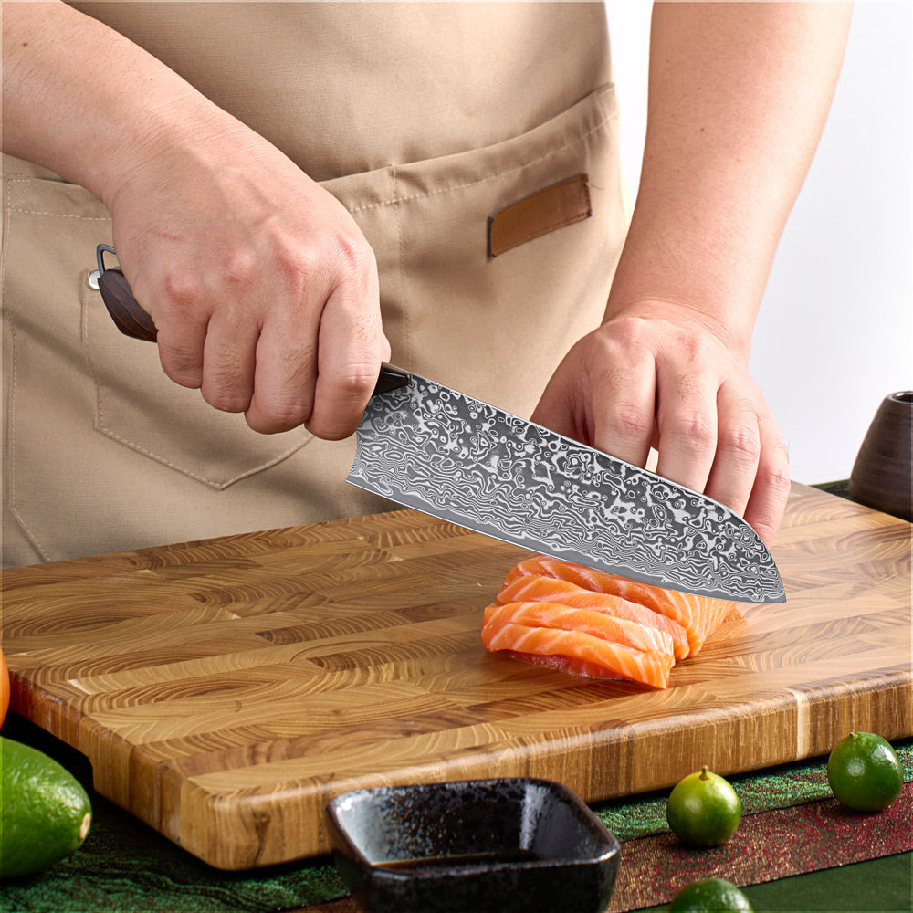 Hikari Damascus Santoku Knife – 7-Inch VG10 Blade with Maple & Resin Handle