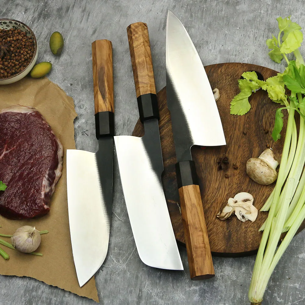 Universal Knife for Meat and Vegetables, Hikari – Stainless Steel Kurouchi Blade, Premium Olive Wood Handle