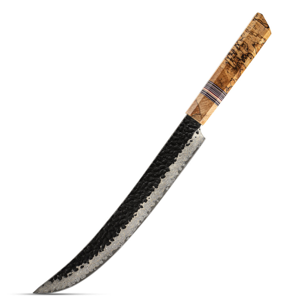 Slaughter VG-10 Kurouchi Hammered Damascus G10 Spalted Maple Handle 25cm - Hikari