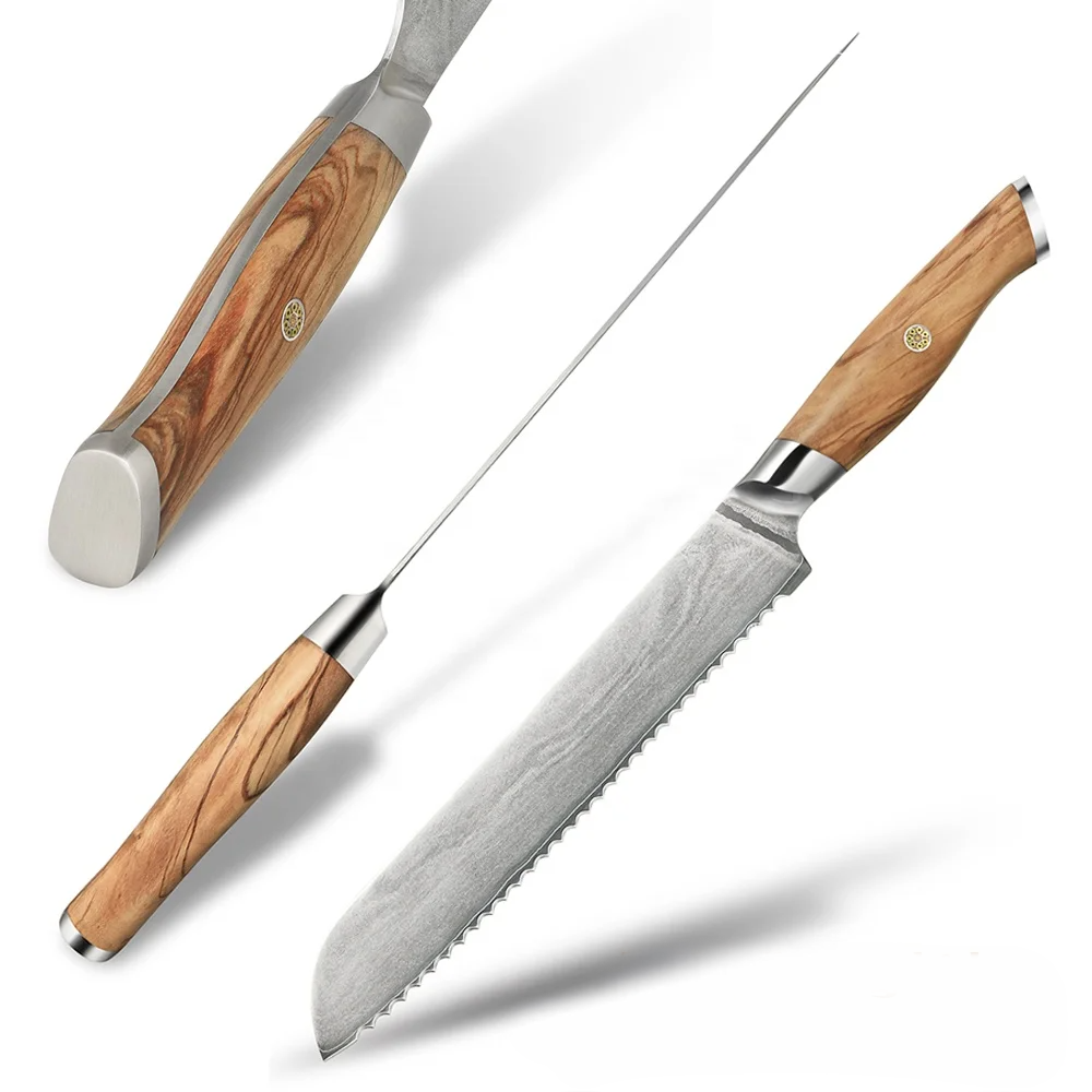 Hikari Bread Knife – Premium Serrated VG -10 Blade with Olive Wood Handle, Ideal for Slicing Bread - Hikari