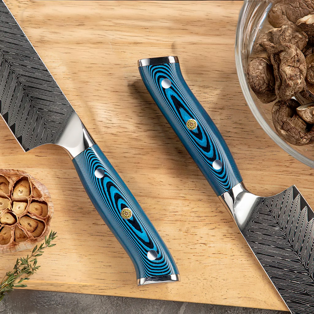 Japanese Style Knife for Meat, Vegetables, Hikari – Damascus Steel Blade, Ergonomic Pakkawood Handle - Hikari