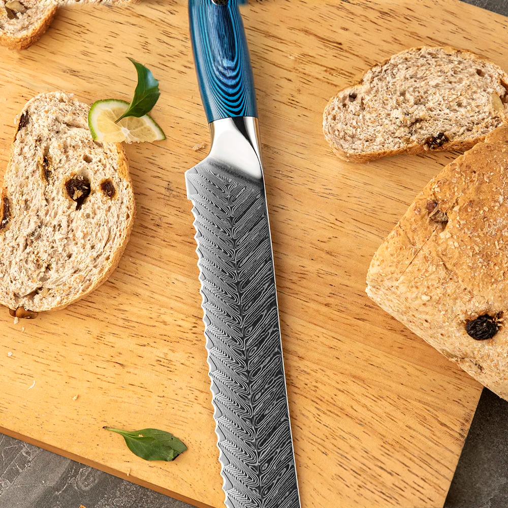 Bread High-Carbon Martensitic Stainless Steel Blue Pakkawood Handle 20cm
