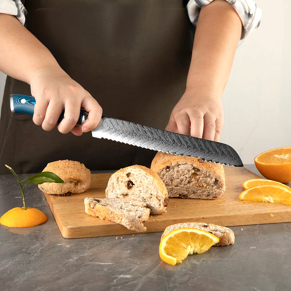 Bread High-Carbon Martensitic Stainless Steel Blue Pakkawood Handle 20cm