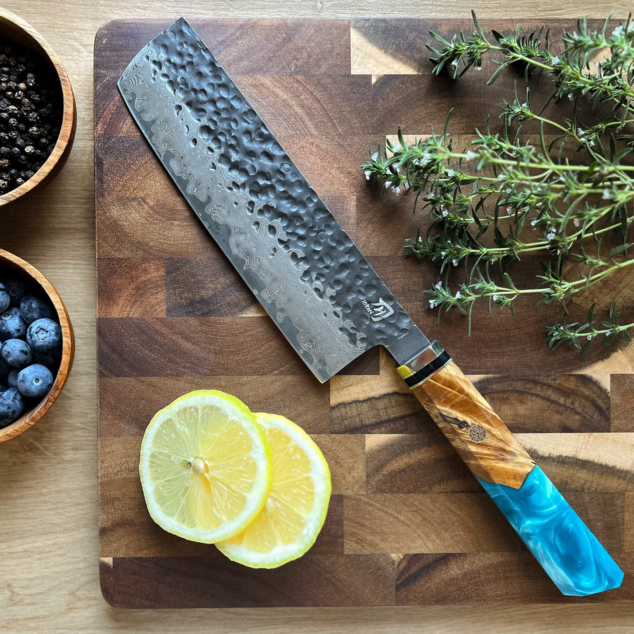 Nakiri Kitchen Knife – Damascus VG -10 Steel Blade, Ergonomic Burl Handle, Professional Vegetable Knife - Hikari