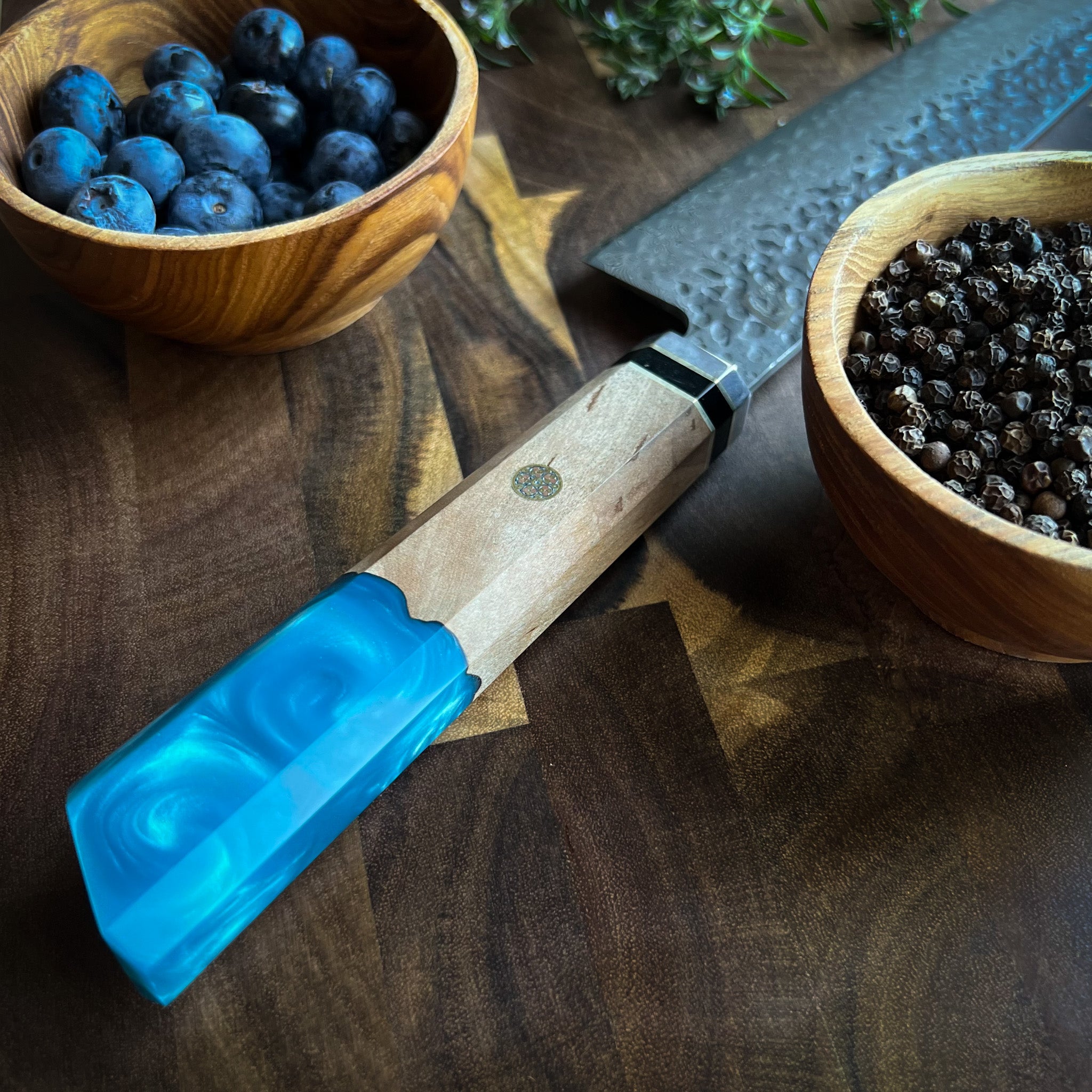 Nakiri Kitchen Knife – Damascus VG -10 Steel Blade, Ergonomic Burl Handle, Professional Vegetable Knife - Hikari