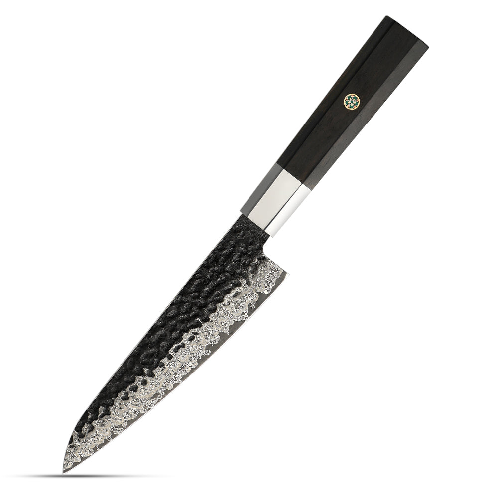 Small Kitchen Knife, Hikari – Damascus Blade with Ebony Handle for Delicate Cutting and Peeling