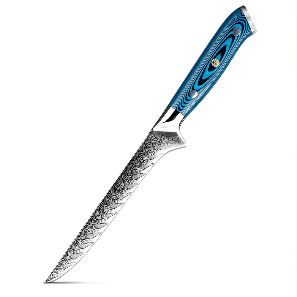 Premium Boning Knife, Hikari – Filleting Knife for Meat and Fish, Damascus Steel and Pakkawood Handle, Honesuki