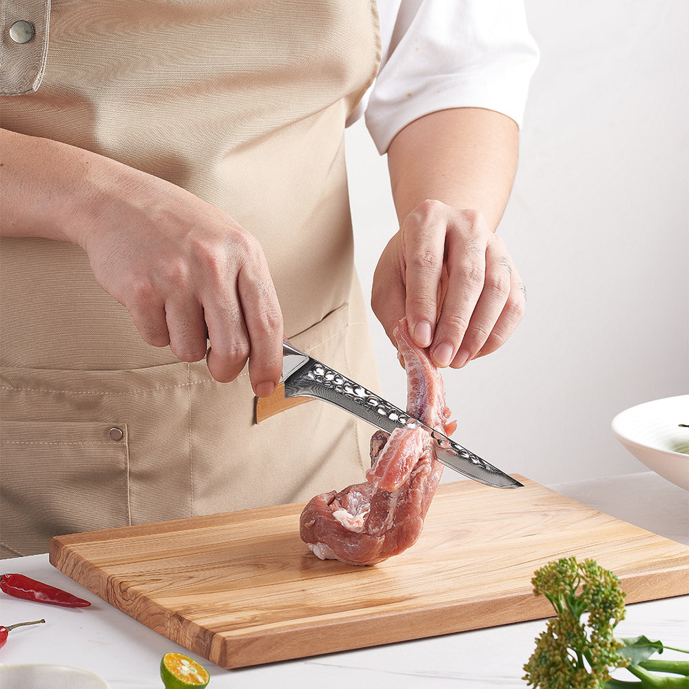 Boning Knife, Hikari – Precision Fish and Meat Filleting with VG-10 Damascus Steel Blade and Olive Wood Handle - Hikari