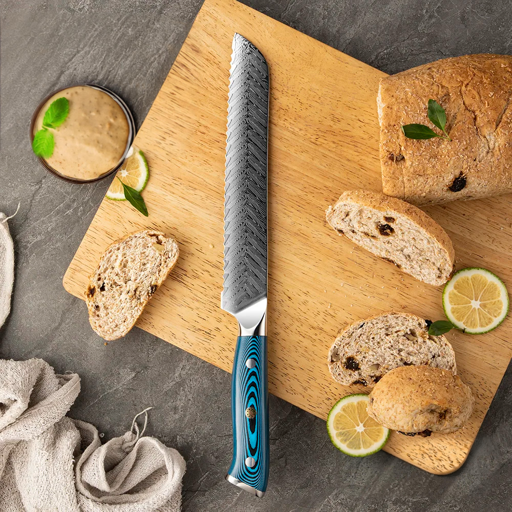 Bread High-Carbon Martensitic Stainless Steel Blue Pakkawood Handle 20cm