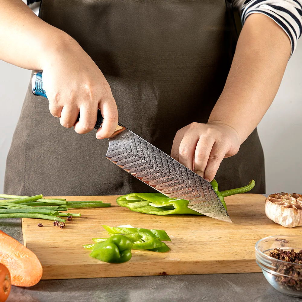 Hikari Premium Bunka Knife – All-Purpose Damascus Blade with Blue Pakkawood Handle for Professional Cutting - Hikari