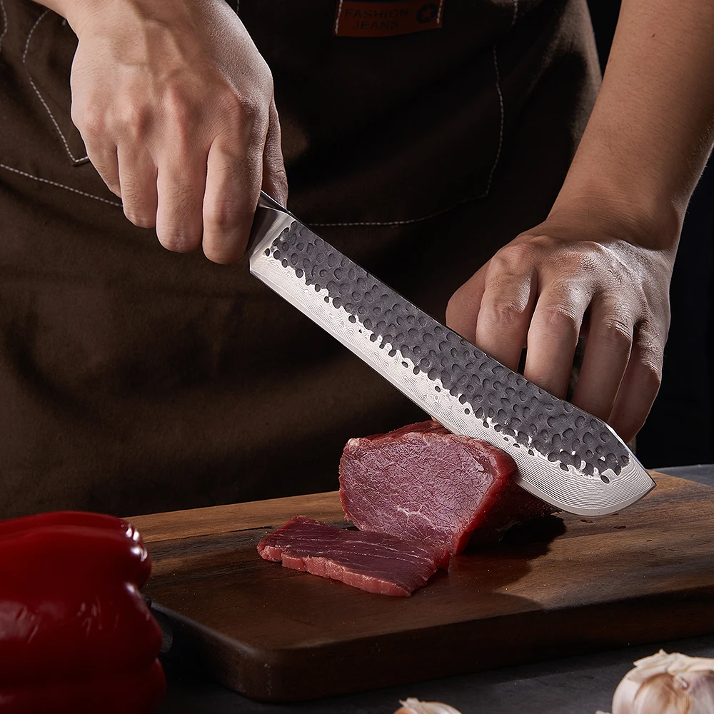 Butcher VG-10 Kurouchi Hammered Damascus Premium Walnut Handle 23cm - Hikari