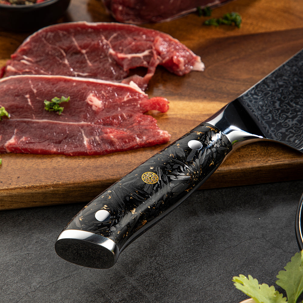 Professional Chef Knife, Hikari Knife - Japanese-Style VG -10 Damascus Steel Kitchen Knife, Ergonomic Carbon Fiber Handle - Hikari