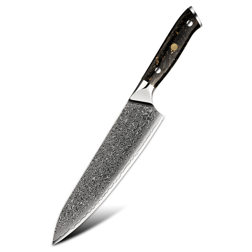 Professional Chef Knife, Hikari Knife - Japanese-Style VG -10 Damascus Steel Kitchen Knife, Ergonomic Carbon Fiber Handle - Hikari