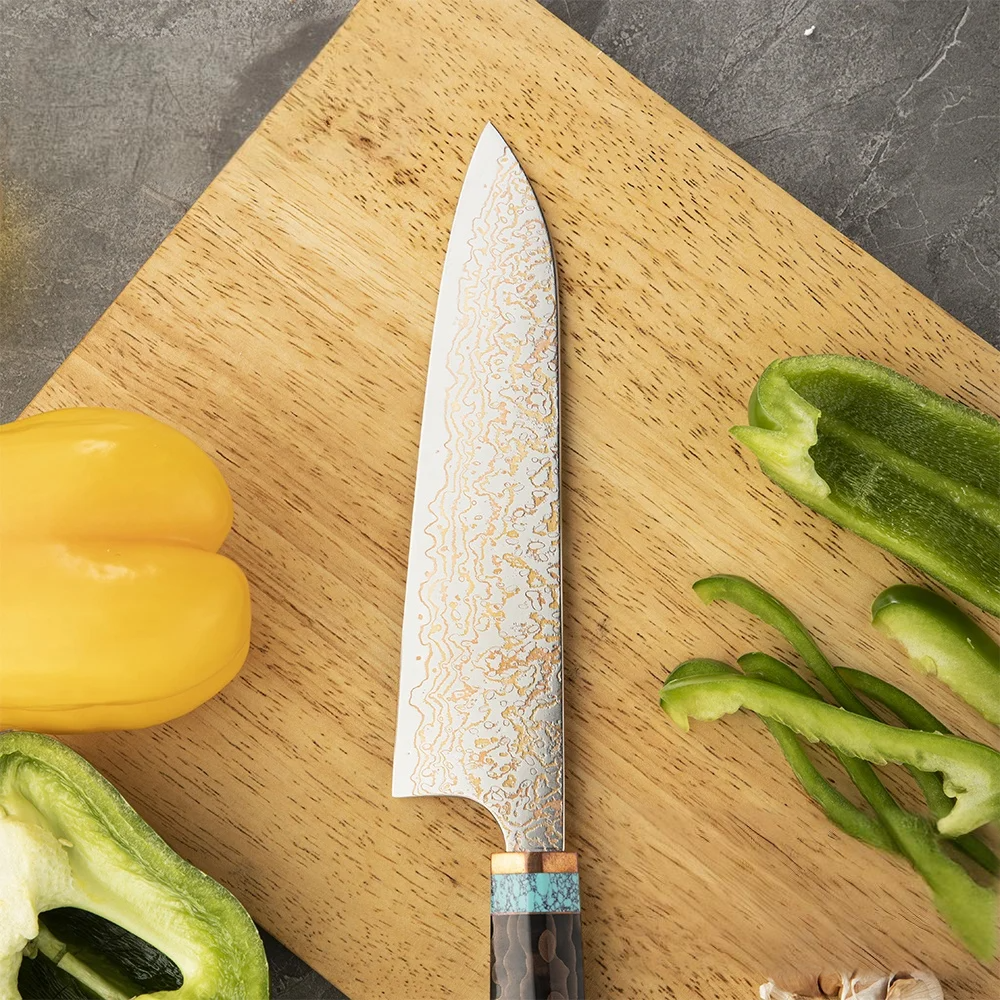 Premium Chef Knife, Hikari - VG -10 Damascus Steel with Turquoise Handle - for Professional Cooking
