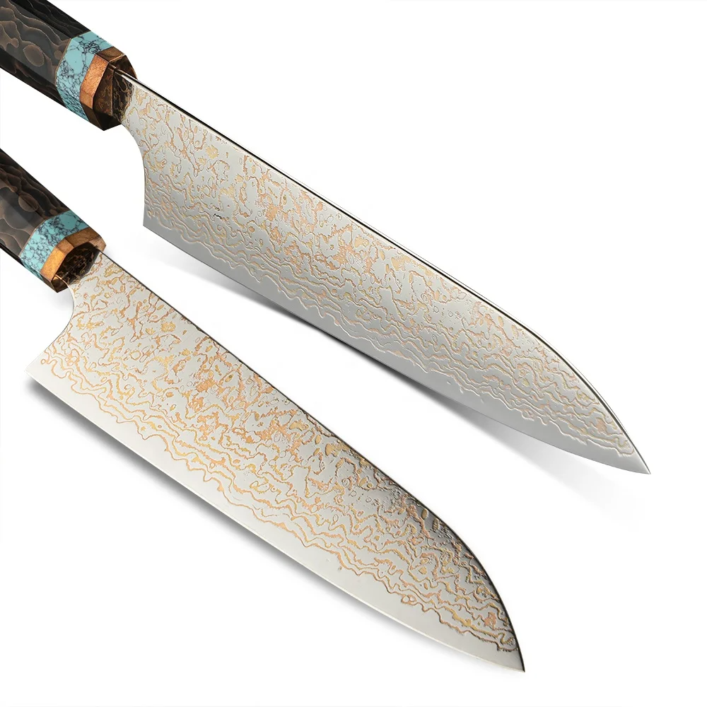 Premium Chef Knife, Hikari - VG -10 Damascus Steel with Turquoise Handle - for Professional Cooking