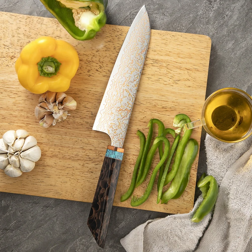 Premium Chef Knife, Hikari - VG -10 Damascus Steel with Turquoise Handle - for Professional Cooking