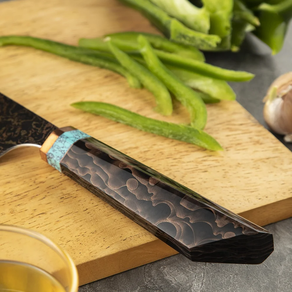 Premium Chef Knife, Hikari - VG -10 Damascus Steel with Turquoise Handle - for Professional Cooking