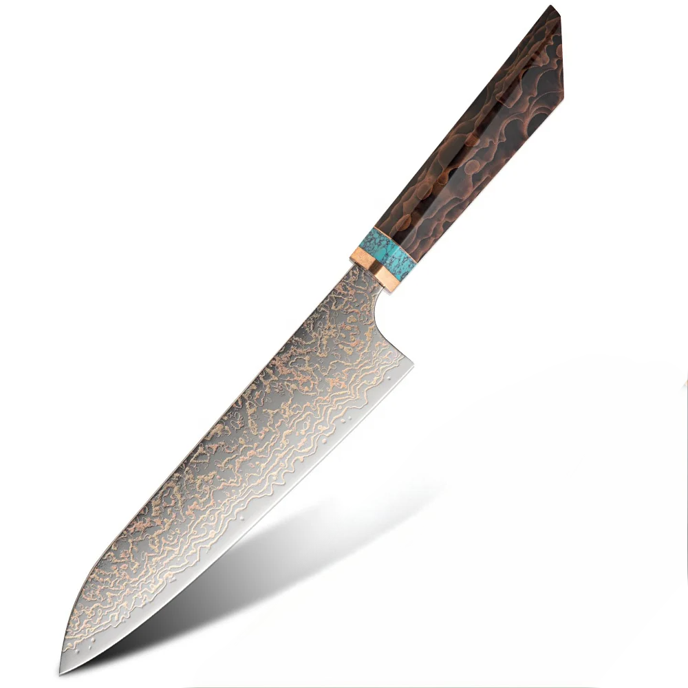 Premium Chef Knife – VG-10 Copper Damascus, Turquoise Handle