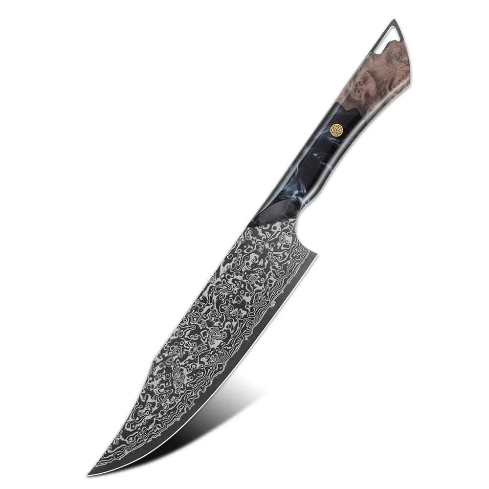 Premium Chef Knife - Damascus Full Tang, Maple and Resin - Professional Kitchen Knife for Slicing, Chopping, and Dicing - Hikari