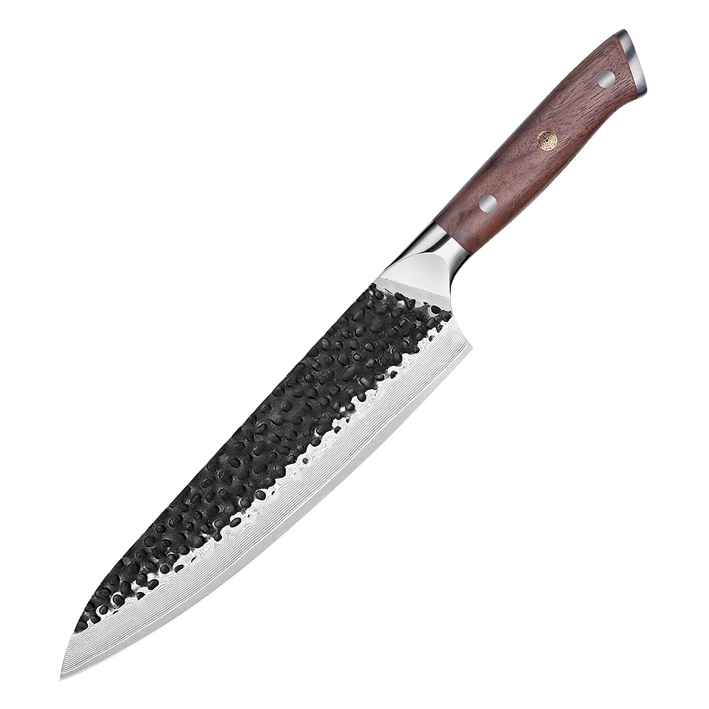 Kitchen Knife, Hikari - Japanese Style Premium Hammered Damascus Culinary Knife, Walnut Handle