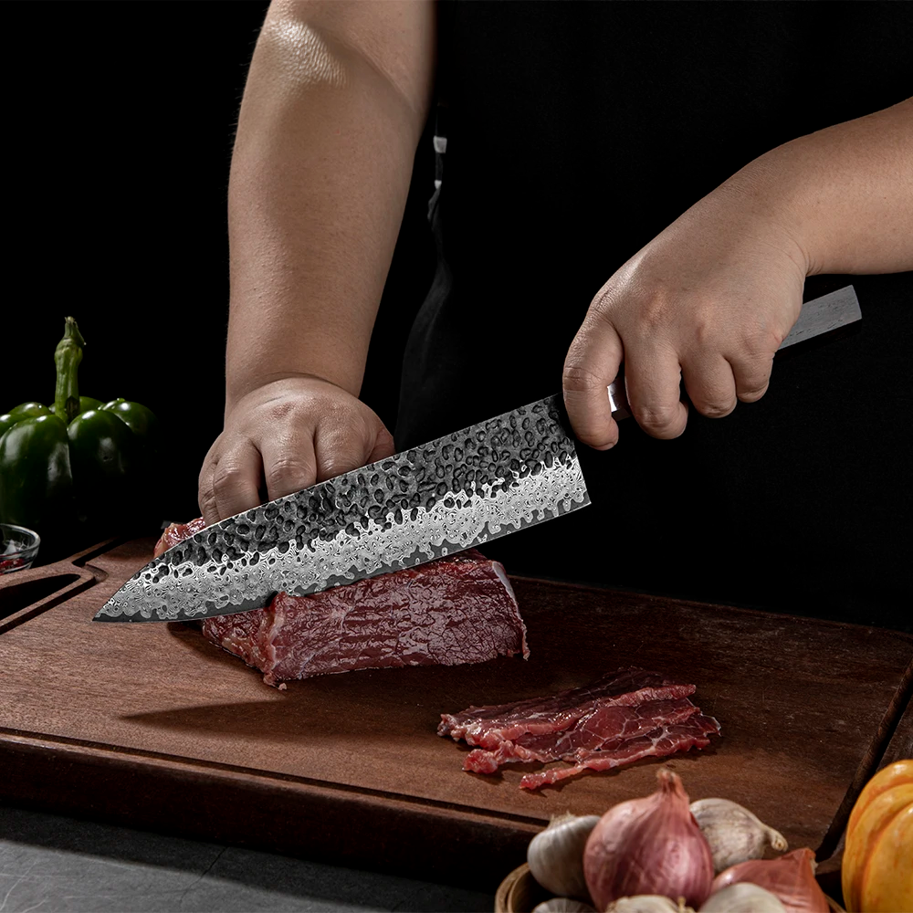 Damascus Chef Knife, Hikari – Versatile, Multipurpose Kitchen Knife with Ergonomic Ebony Handle