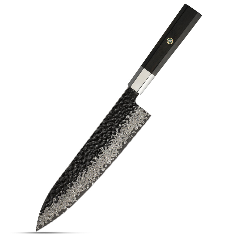Damascus Chef Knife, Hikari – Versatile, Multipurpose Kitchen Knife with Ergonomic Ebony Handle
