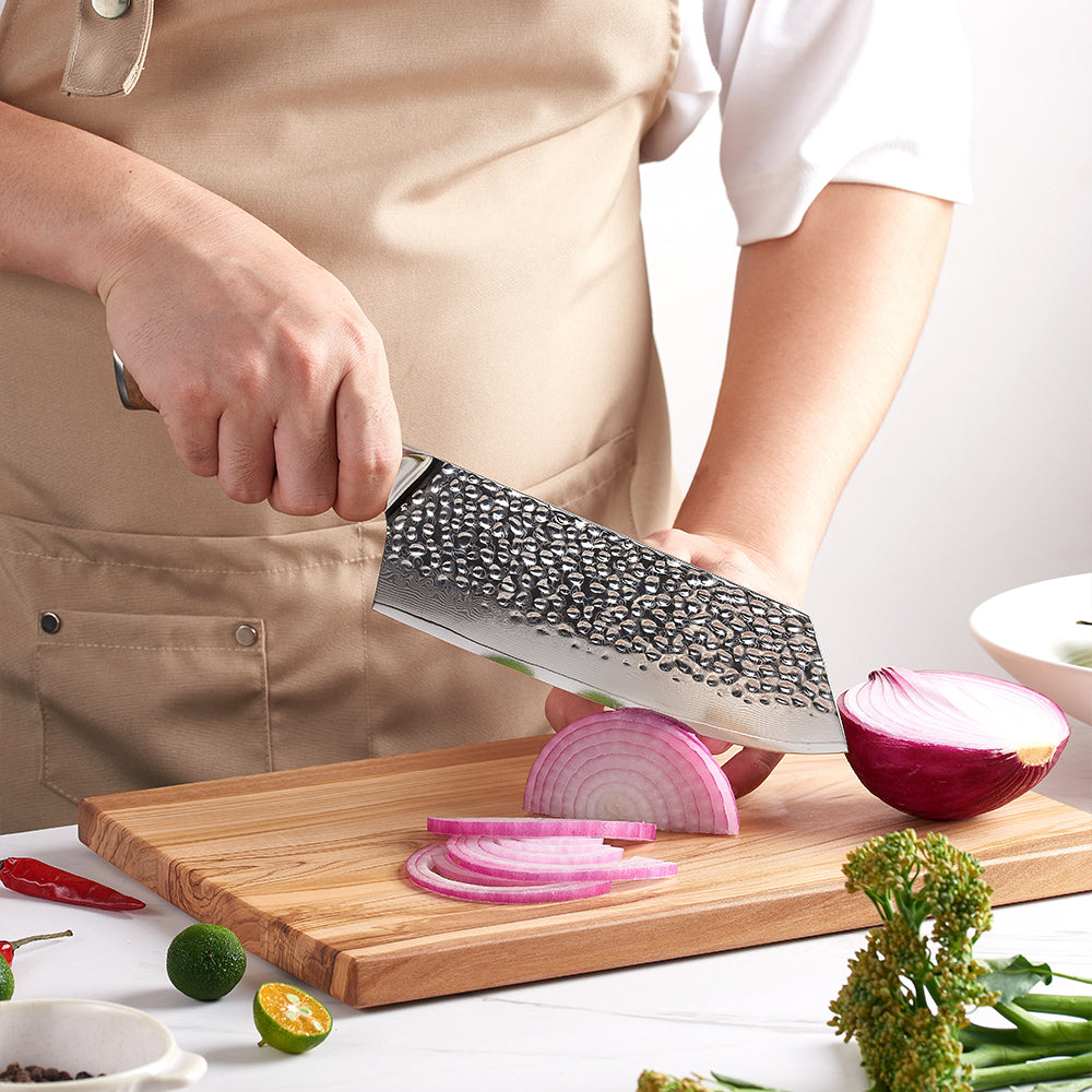 Cleaver, Hikari Knife - VG10 Damascus Blade, Heavy Duty for Professional Prep with Olive Wood Handle - Hikari