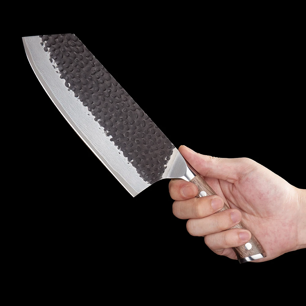 Bunka, Hikari Knife - VG -10 Kurouchi Hammered Damascus Premium Walnut Handle 19cm