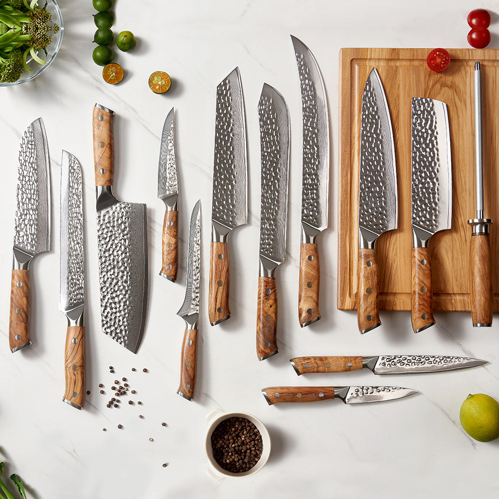 Collection of Japanese Knives Damascus Steel