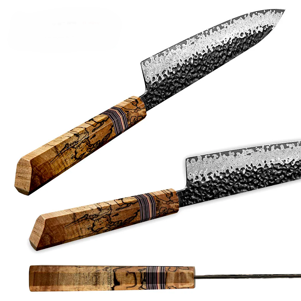 Petty Knife, Hikari – Damascus Blade with Maple Handle for Intricate Culinary Tasks