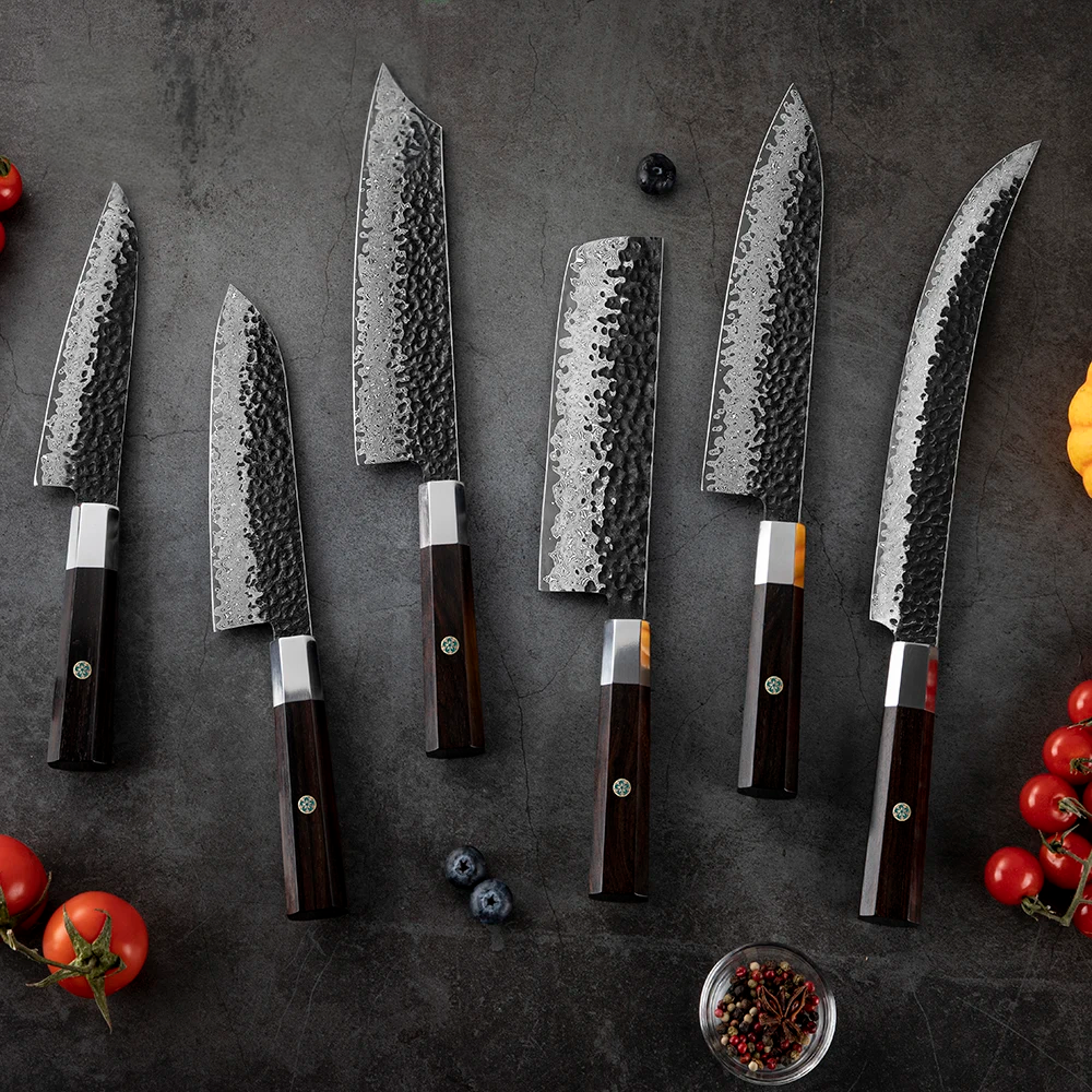 Small Kitchen Knife, Hikari – Damascus Blade with Ebony Handle for Delicate Cutting and Peeling