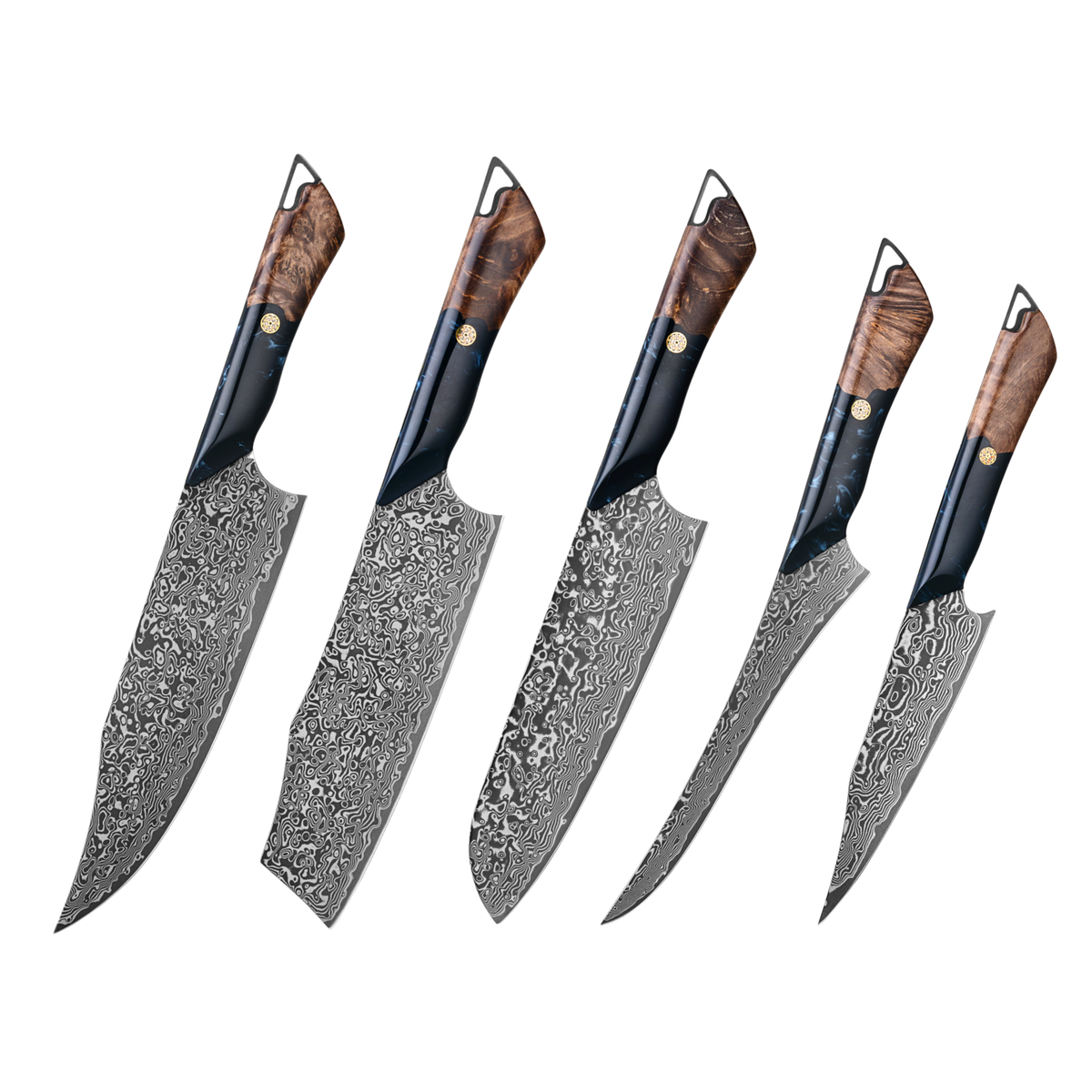 Hikari VG-10 Damascus DLC Knife Set with Maple & Resin Handles H214