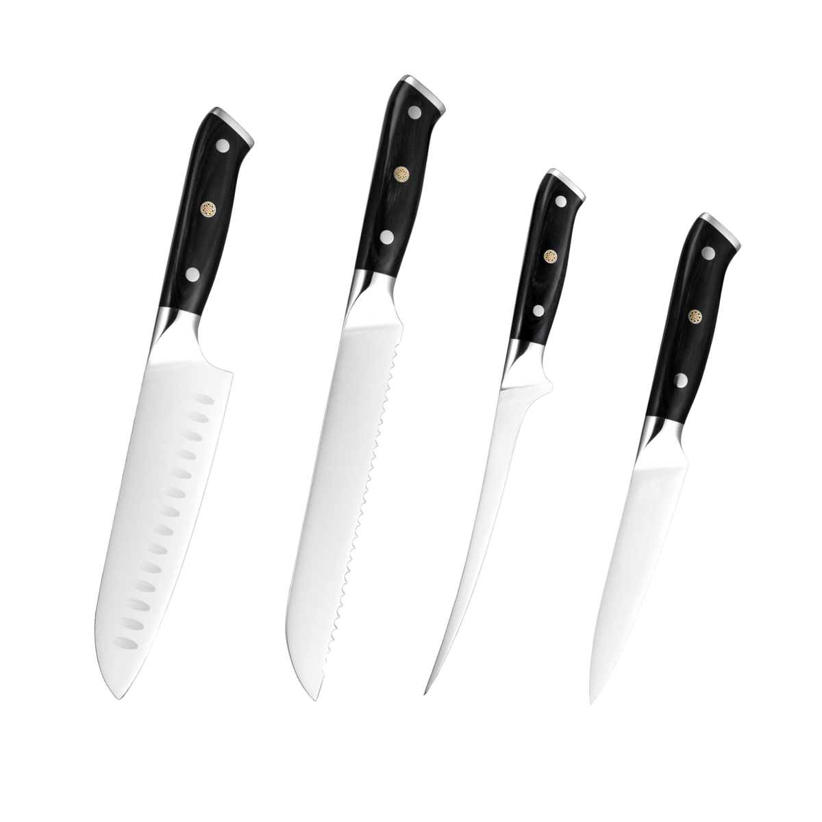 Hikari Stone Finish German Steel Knife Set with Black Pakkawood Handles H342