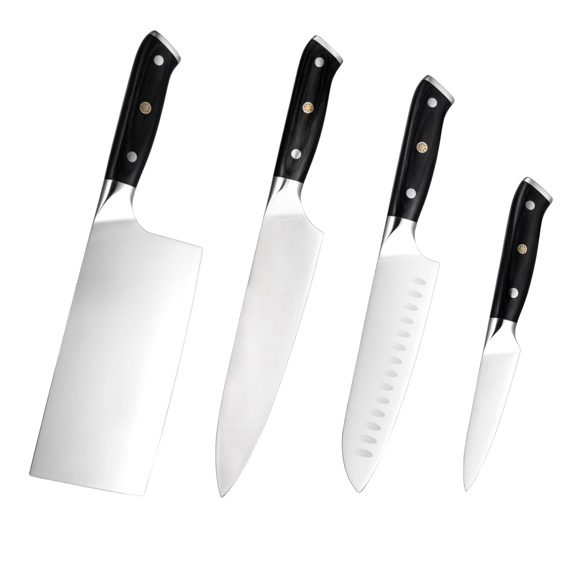 Hikari Stone Finish German Steel Knife Set with Black Pakkawood Handles H343