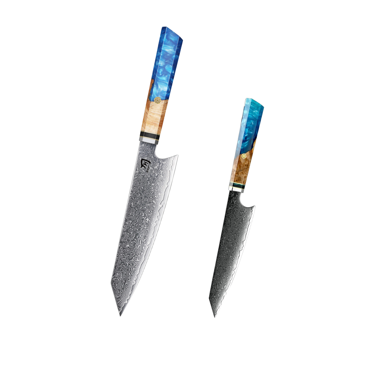 Hikari 67-Layer Damascus Steel Knife Set with Blue Resin Wood Handles H361