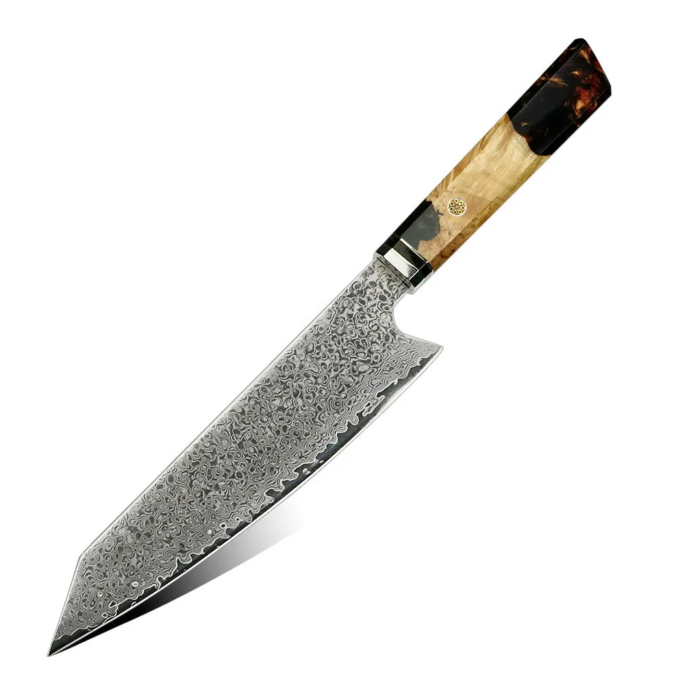 Premium Kiritsuke Knife, Hikari - VG -10 Damascus Steel, Stylish Resin and Burl Wood Handle for Precision - Hikari