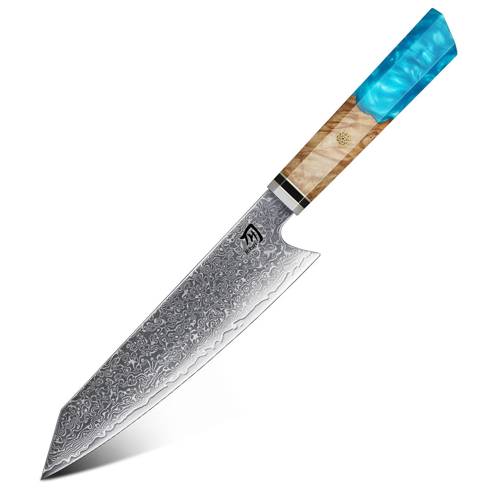 Premium Kiritsuke Knife – VG-10 Damascus with Burl Wood Handle
