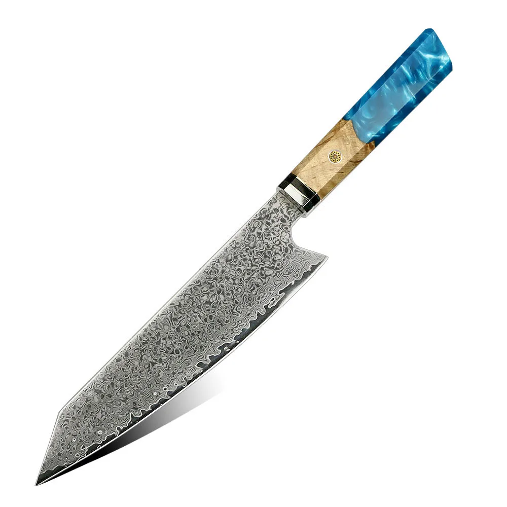 Premium Kiritsuke Knife, Hikari - VG -10 Damascus Steel, Stylish Resin and Burl Wood Handle for Precision - Hikari