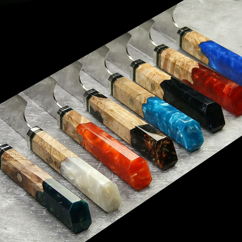 Premium Kiritsuke Knife, Hikari - VG -10 Damascus Steel, Stylish Resin and Burl Wood Handle for Precision - Hikari