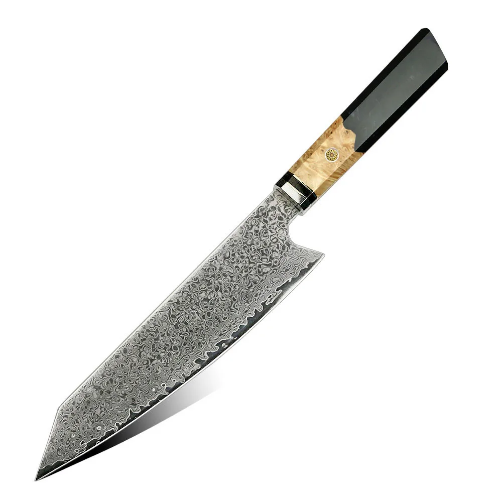 Premium Kiritsuke Knife, Hikari - VG -10 Damascus Steel, Stylish Resin and Burl Wood Handle for Precision - Hikari
