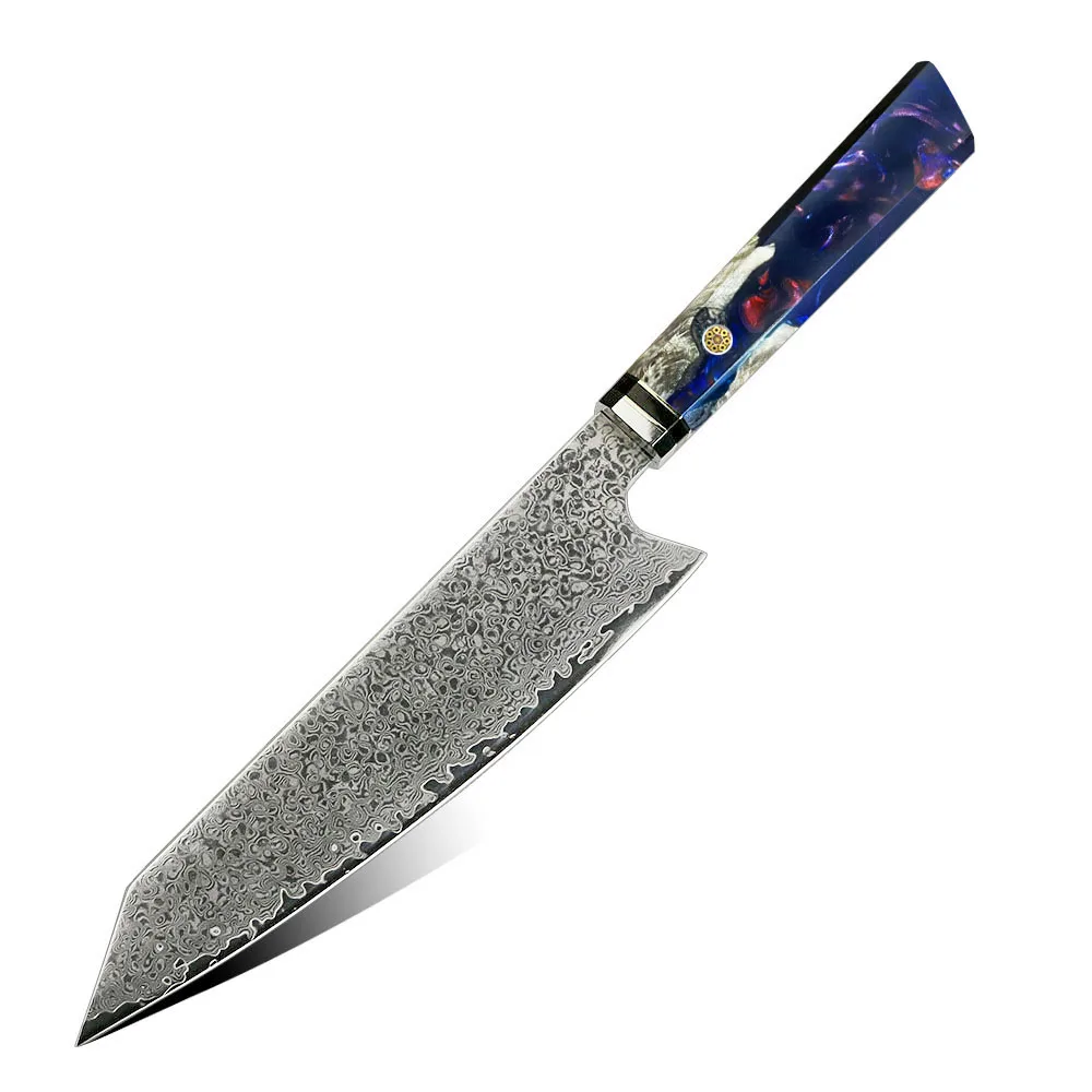 Premium Kiritsuke Knife, Hikari - VG -10 Damascus Steel, Stylish Resin and Burl Wood Handle for Precision - Hikari