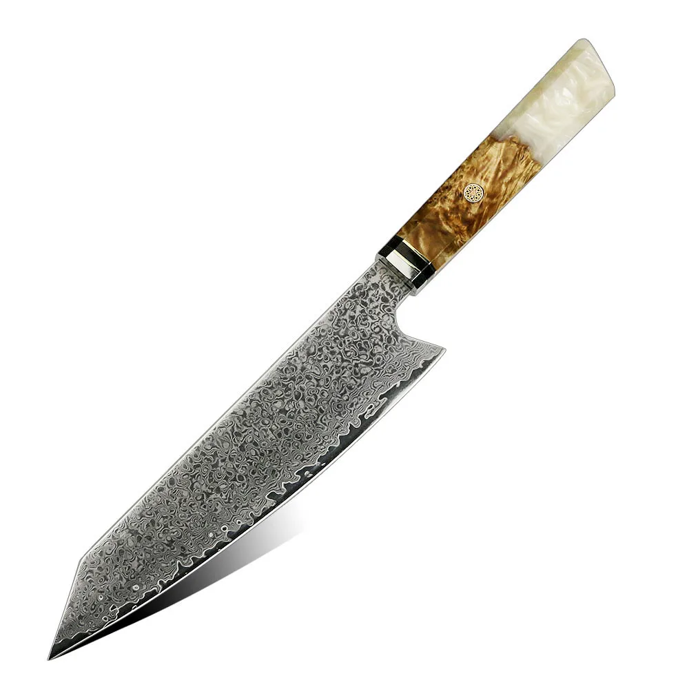 Premium Kiritsuke Knife, Hikari - VG -10 Damascus Steel, Stylish Resin and Burl Wood Handle for Precision - Hikari