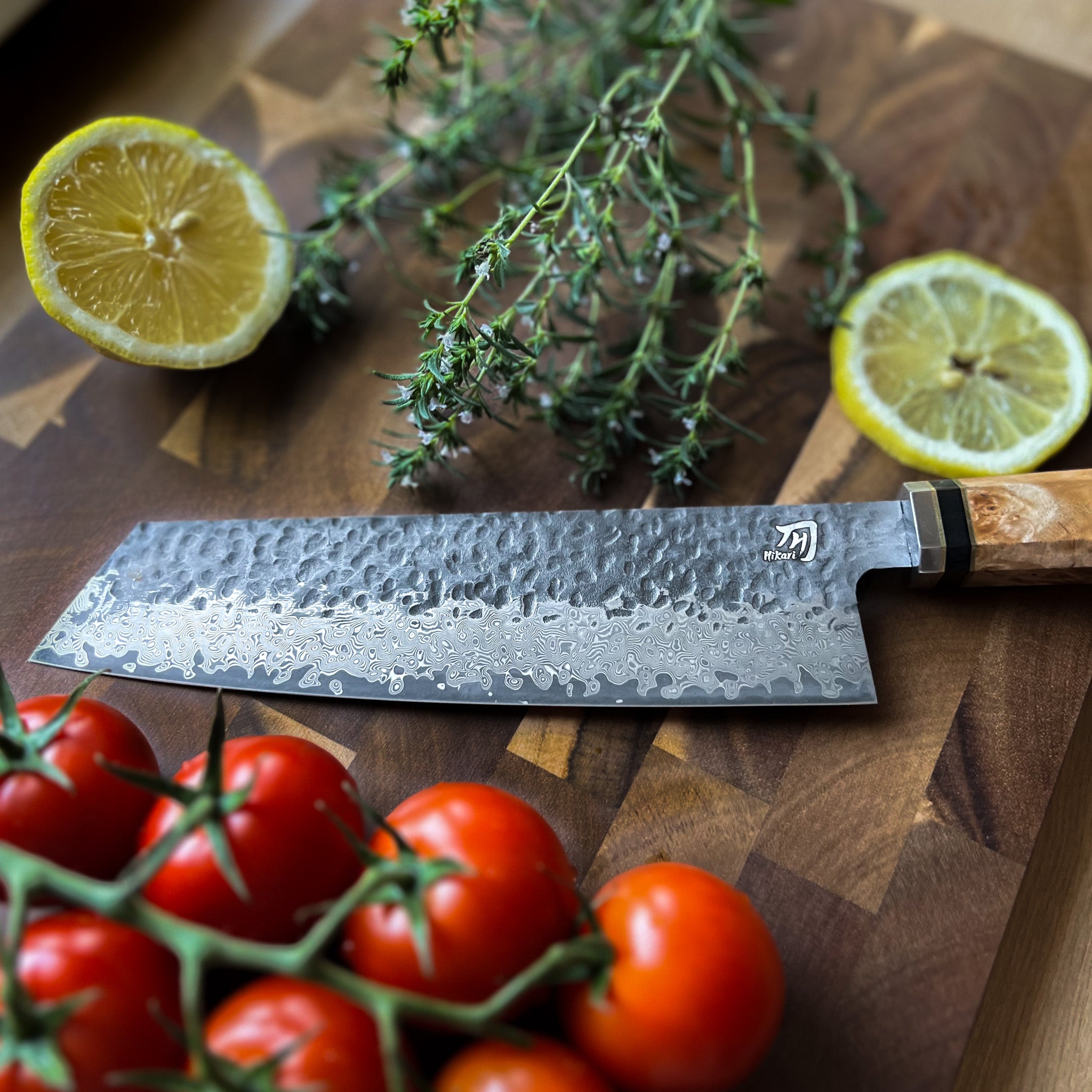 Professional Kiritsuke Knife, Hikari – VG -10 Damascus Blade, Kurouchi Finish, Japanese Style Knife for Slicing & Cutting - Hikari