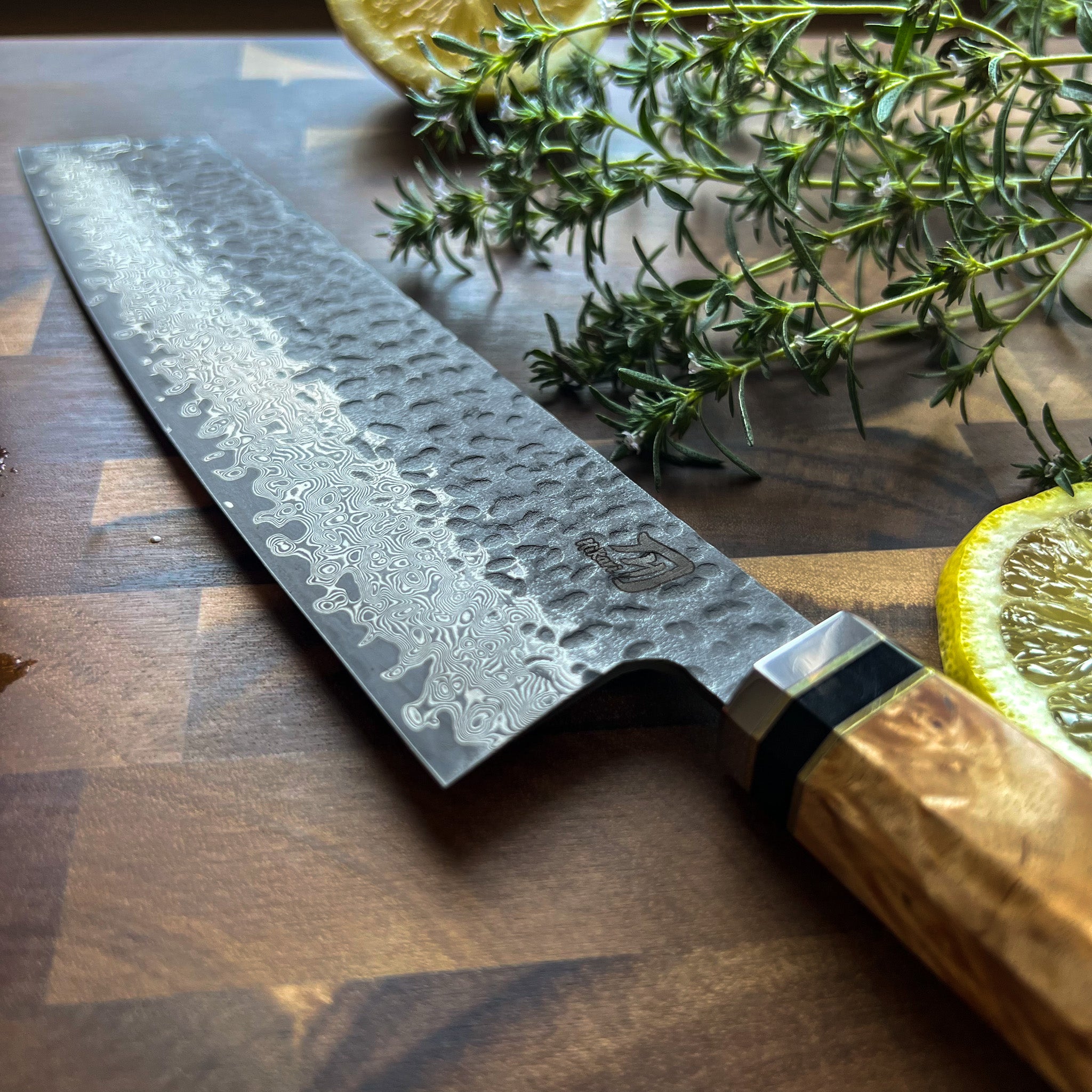 Professional Kiritsuke Knife, Hikari – VG -10 Damascus Blade, Kurouchi Finish, Japanese Style Knife for Slicing & Cutting - Hikari