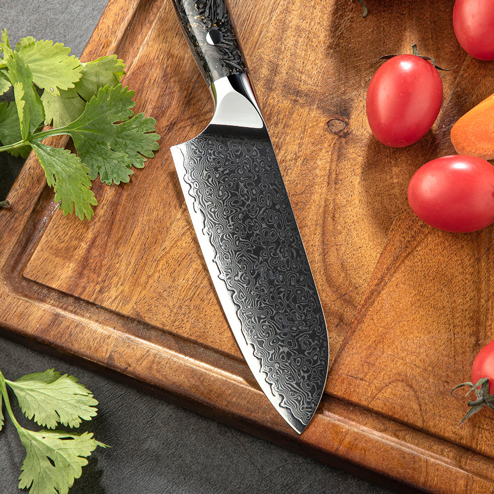 Professional Santoku Knife, Hikari – 13 cm Damascus Steel Blade, Universal Knife for Slicing Meat, Fish, and Vegetables