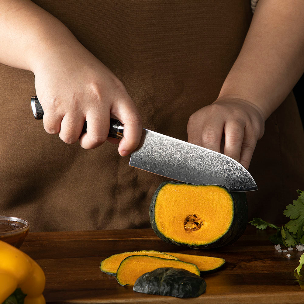 Professional Santoku Knife, Hikari – 13 cm Damascus Steel Blade, Universal Knife for Slicing Meat, Fish, and Vegetables - Hikari