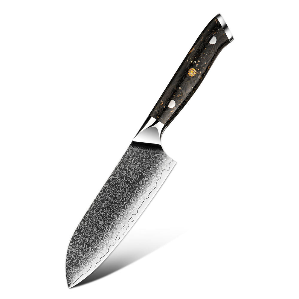 Professional Santoku Knife, Hikari – 13 cm Damascus Steel Blade, Universal Knife for Slicing Meat, Fish, and Vegetables