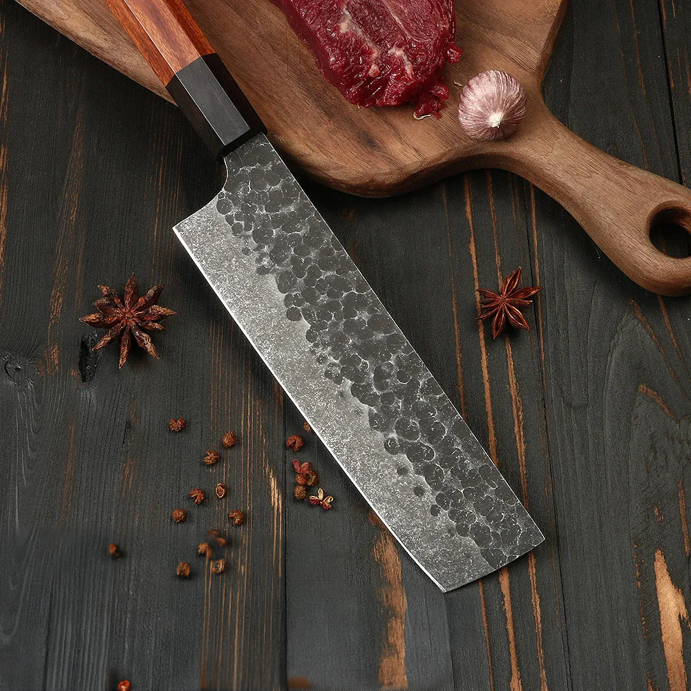 Nakiri Knife – High Carbon Steel Blade, Mahogany Wood Handle for Perfect Vegetable Slicing and Chopping - Hikari