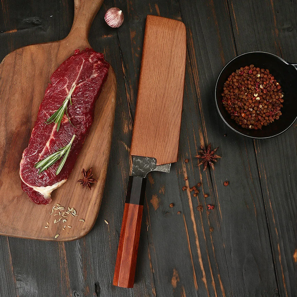 Nakiri Knife – High Carbon Steel Blade, Mahogany Wood Handle for Perfect Vegetable Slicing and Chopping - Hikari